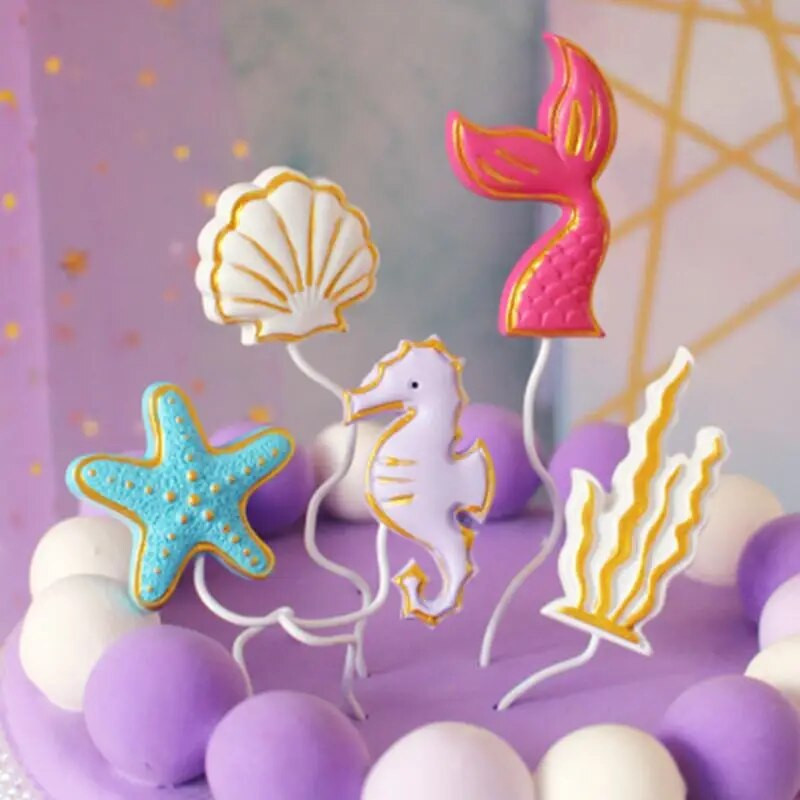 Decor pentru tort cu animale de pește, tort de aniversare, petrecere sub mare, petrecere cu sirene, decor pentru prima petrecere, pentru copii, baby shower