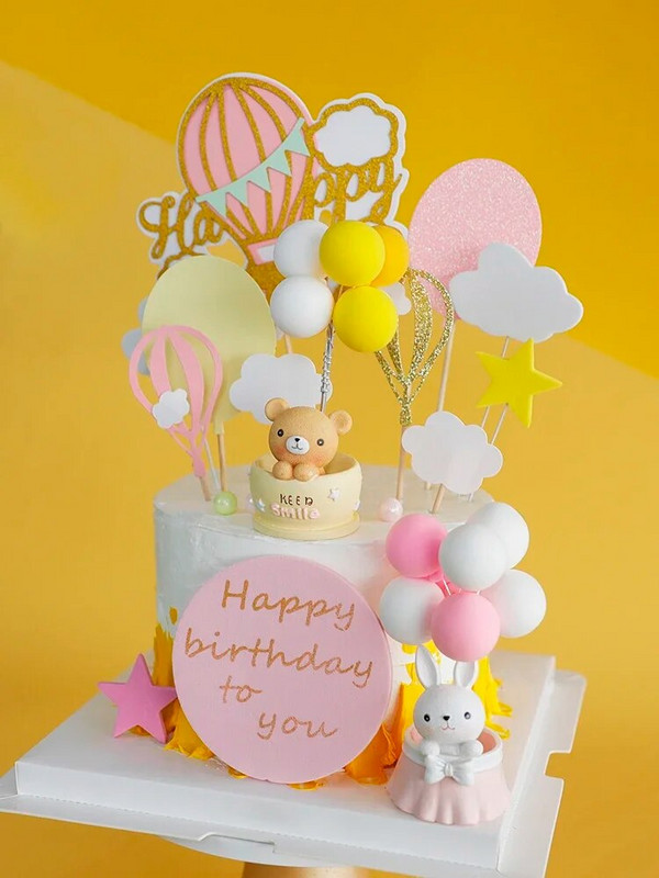 Baby Boy Girl Cake Topper Рожден ден Гумена сладка статуя на мече Декорации за торта Топка Topper за торта за първи 1-ви рожден ден Baby Shower