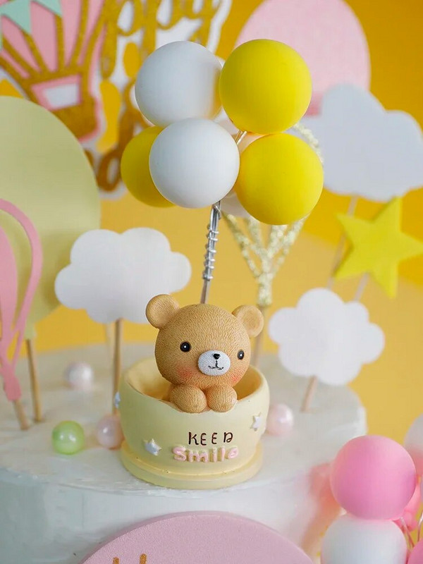 Baby Boy Girl Cake Topper Рожден ден Гумена сладка статуя на мече Декорации за торта Топка Topper за торта за първи 1-ви рожден ден Baby Shower