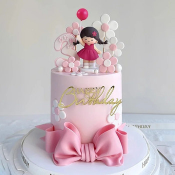 Νέα Princess Cake Decorations Kids 1st Happy Birthday Party Cake Toppers Macaroon Color Balloon Girl Box δώρου Flower Baby Shower