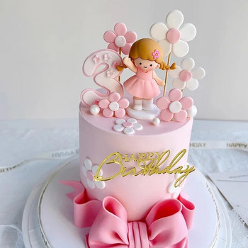 Нови декорации за торта на принцеса Деца 1-ви Честит рожден ден Торти за торта Макарон Цвят балон Момиче Кутия за подарък Цвете Baby Shower