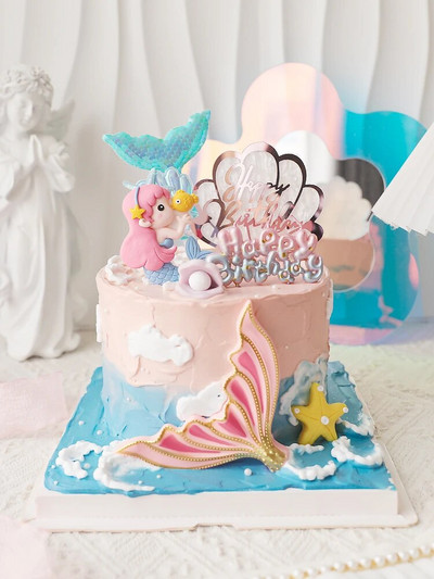 Mermaid Decorations Ocean World Girl Cake Topper Γενέθλια Επιδόρπιο Fish Tail Ακρυλικό για παιδικά πάρτι γενεθλίων Προμήθειες Δώρο