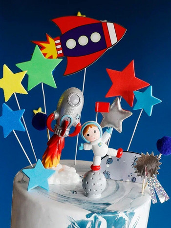 Астронавт Комплект за торта Космос Декорации за рожден ден за деца Момче Baby Shower Universe Planets Парти консумативи