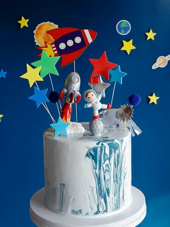Астронавт Комплект за торта Космос Декорации за рожден ден за деца Момче Baby Shower Universe Planets Парти консумативи