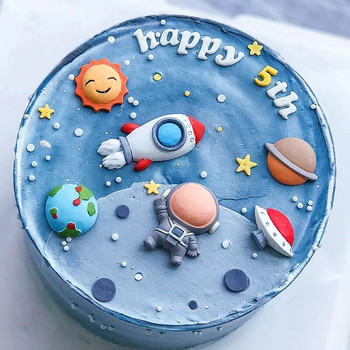 Astronaut Cake Topper Outer Space Διακόσμηση γενεθλίων Boy Astronaut Cake Decoration Planet UFO Party Tools Kids Baby Shower