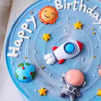 Astronaut Cake Topper Outer Space Διακόσμηση γενεθλίων Boy Astronaut Cake Decoration Planet UFO Party Tools Kids Baby Shower