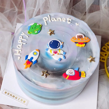 Astronaut Cake Topper Outer Space Διακόσμηση γενεθλίων Boy Astronaut Cake Decoration Planet UFO Party Tools Kids Baby Shower