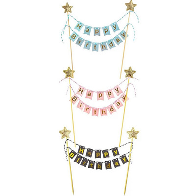 Steaguri pentru tort La mulți ani, DIY, stele aurii, banner, banner, pentru copii, adulți, pentru copt, pentru baby shower, pentru petreceri