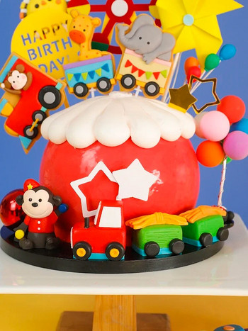 Circus Clown Cake Topper Elephant Lion 1st Birthday Boy Happy One Year Birthday Cake Decoration for Prince Kid Party Gifts
