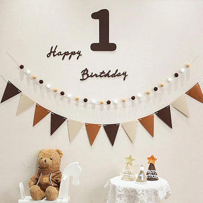 Felt Birthday Banner Ball String Ψηφιακό Χρόνια Πολλά Διακόσμηση πάρτι για παιδιά Κρεμαστά σημαία έλξης λουλουδιών προμήθειες ντους για μωρά