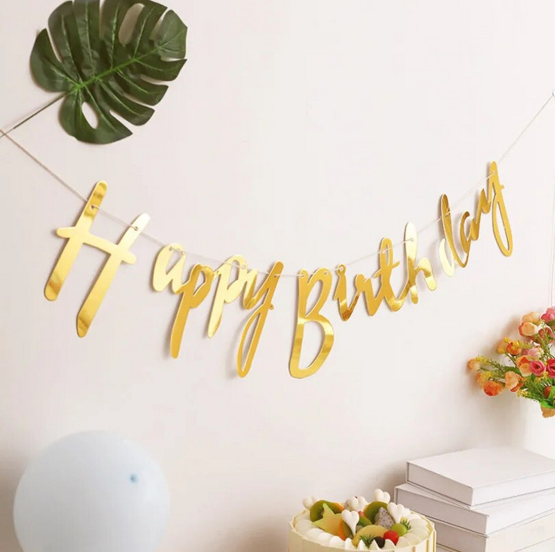 Banner auriu La mulți ani Decorație pentru petrecere de nuntă Banner pentru ghirlandă suspendată pentru Baby Shower Prima aniversare Băiat Fată