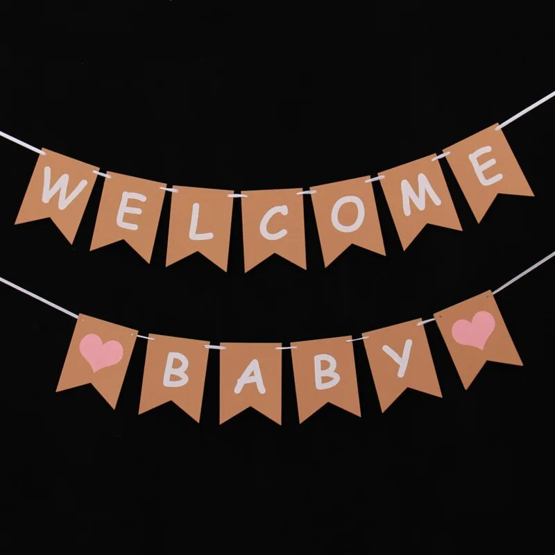 Kūdikių dušo dekoracijos Kraftpopierius, pasveikinimas Kūdikio girlianda berniuko širdelės reklamjuostė