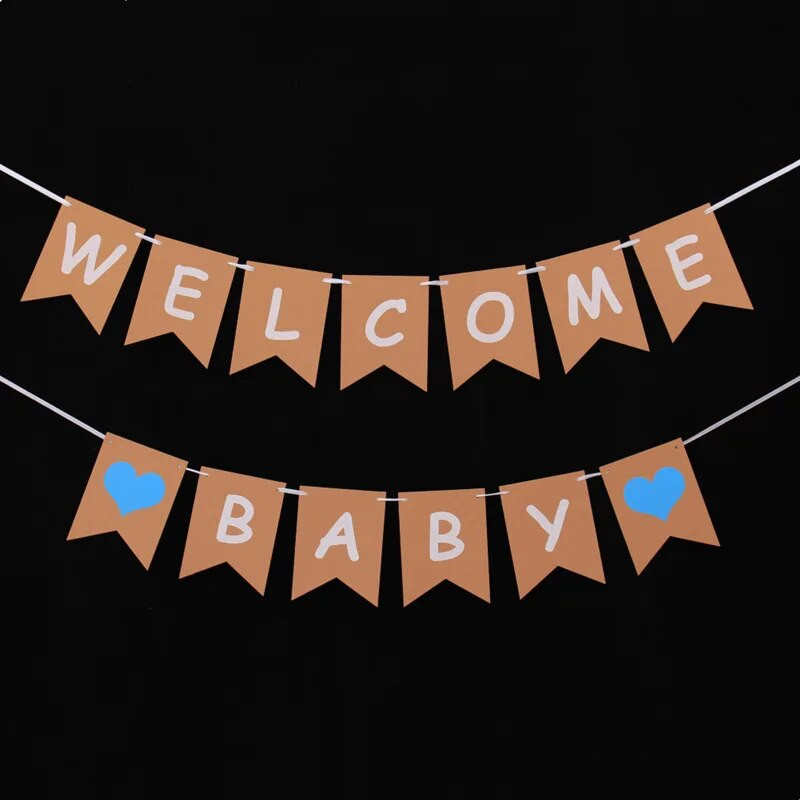 Kūdikių dušo dekoracijos Kraftpopierius, pasveikinimas Kūdikio girlianda berniuko širdelės reklamjuostė