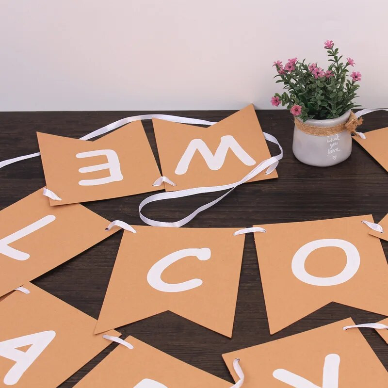 Kūdikių dušo dekoracijos Kraftpopierius, pasveikinimas Kūdikio girlianda berniuko širdelės reklamjuostė