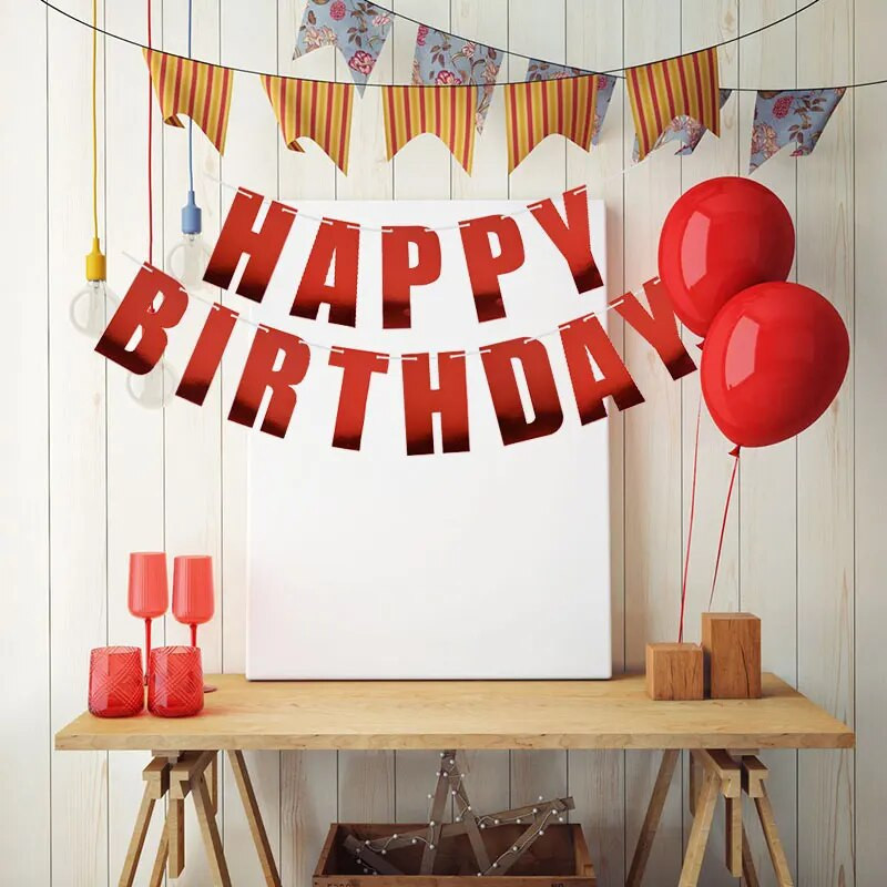 Auksinė/sidabro/rožinė/juoda 10 spalvų Su gimtadieniu Reklaminė vėliavėlė Pakabinama ant sienos Vaikų gimtadienio vakarėliui Popierius girlianda Kūdikių dušo dekoras