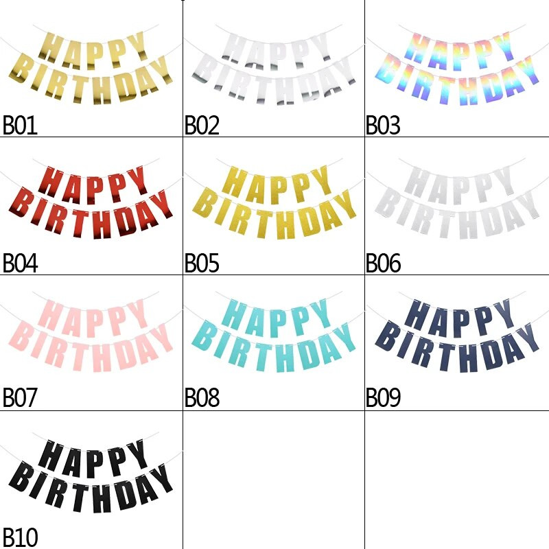 Auksinė/sidabro/rožinė/juoda 10 spalvų Su gimtadieniu Reklaminė vėliavėlė Pakabinama ant sienos Vaikų gimtadienio vakarėliui Popierius girlianda Kūdikių dušo dekoras