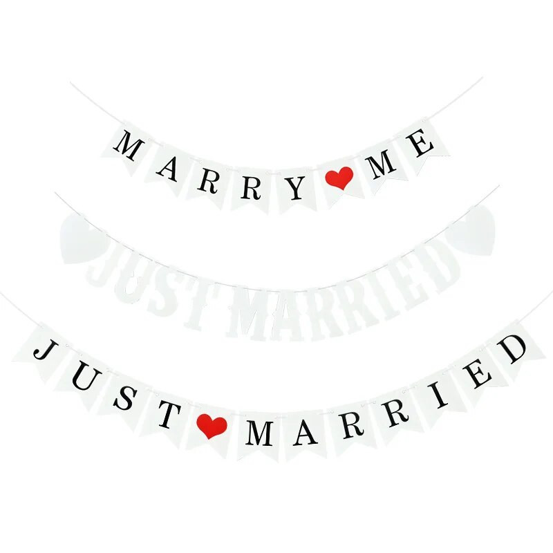 Banner pentru nuntă, alb, tocmai căsătorit, Ghirlandă de hârtie vintage pentru nuntă, duș nupțial, eveniment, banner pentru petrecere, consumabile de decorare