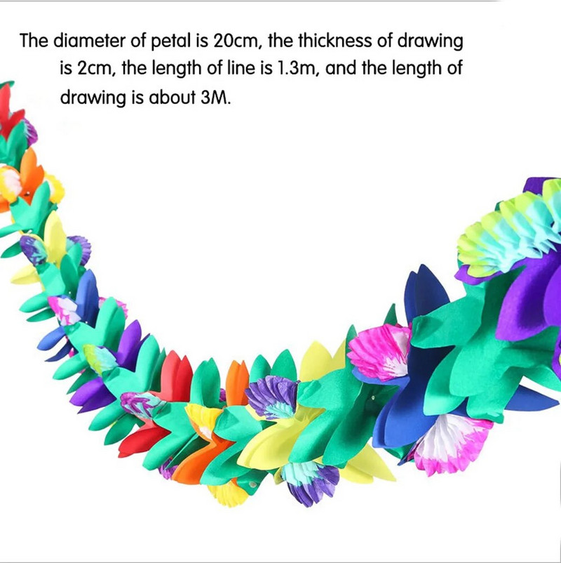3 metrų spalvingas apvalus gėlių popierinis traukimas gėlių gėlių girliandos Kūdikių namų dekoras Gimtadienio vakarėlis Vestuvių išdėstymas Vietos dekoravimas