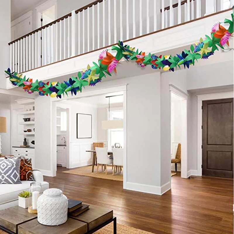 1 vnt. trimatis šešiakampis 3 m popierinis gėlių dekoras, vasaros teminis vakarėlis, atogrąžų džiunglių Havajų paplūdimio vakarėlis popierinės gėlės