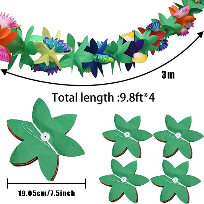 1 vnt. trimatis šešiakampis 3 m popierinis gėlių dekoras, vasaros teminis vakarėlis, atogrąžų džiunglių Havajų paplūdimio vakarėlis popierinės gėlės