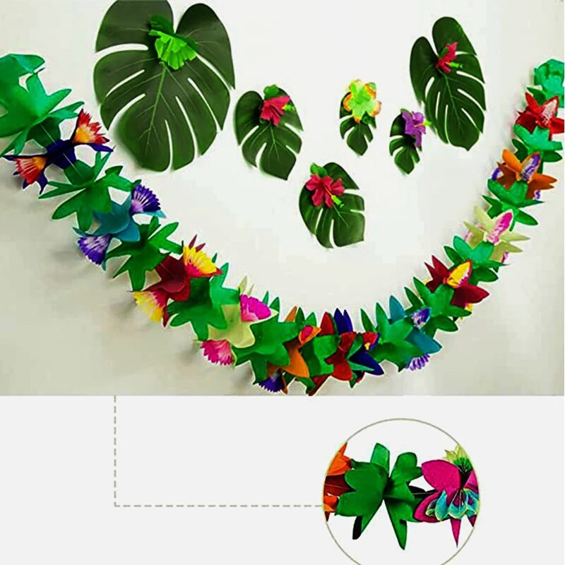 1 vnt. trimatis šešiakampis 3 m popierinis gėlių dekoras, vasaros teminis vakarėlis, atogrąžų džiunglių Havajų paplūdimio vakarėlis popierinės gėlės