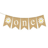 1 ΤΕΜ. Baby Shower Jute Daisy ONE Garland First Girl Birthday White Flower Banner 1ST Party Linlap Flag Decoration
