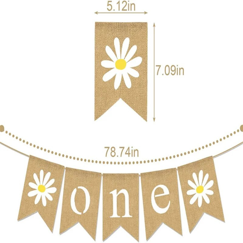 1 ks jutový sedmokráska girlanda na prvé narodeniny dievčatka s bielym kvetom, detská stolička, banner na 1. párty, vlajka z pytloviny, dekorácia