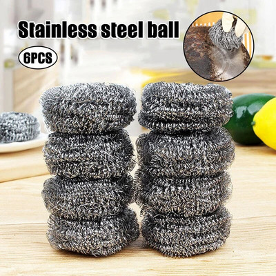 6 PCS Home Stainless Steel Scrubber Sponges Cleaning Balls Metal Scrubber Home Pot Pan Dish Wash Cleaning 6 PCS GRSA889