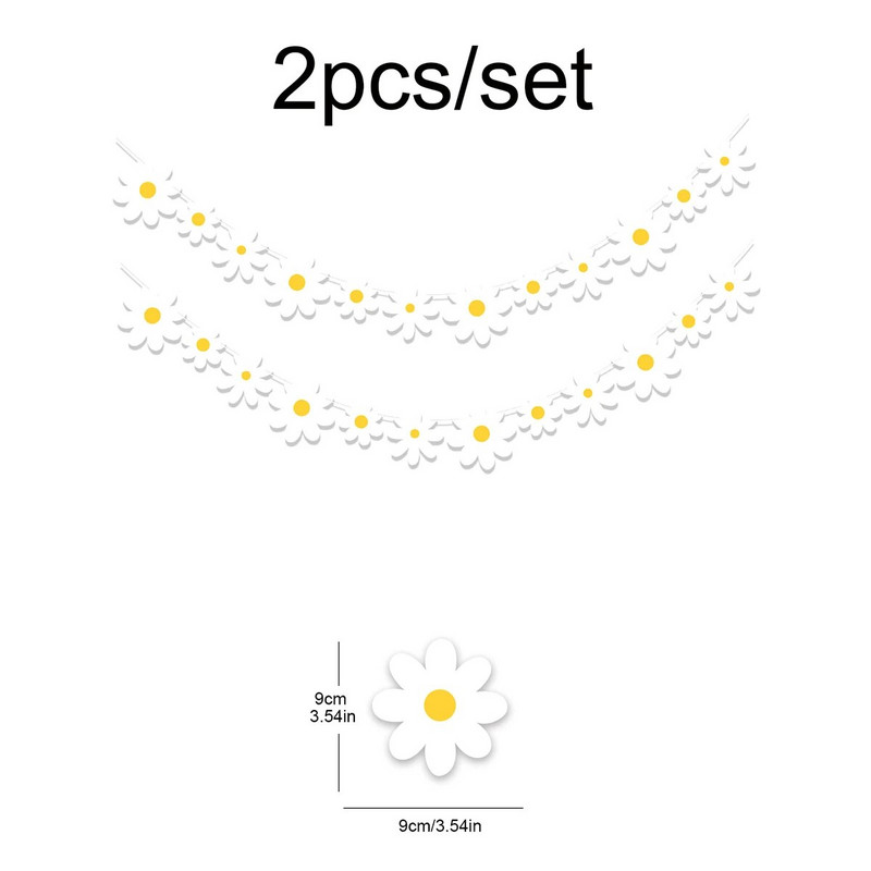 2 DB fehér százszorszép zászló virágos transzparens születésnapi parti dekoráció