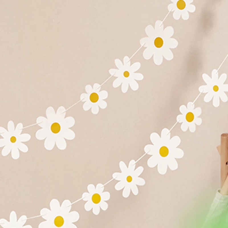 2 DB fehér százszorszép zászló virágos transzparens születésnapi parti dekoráció