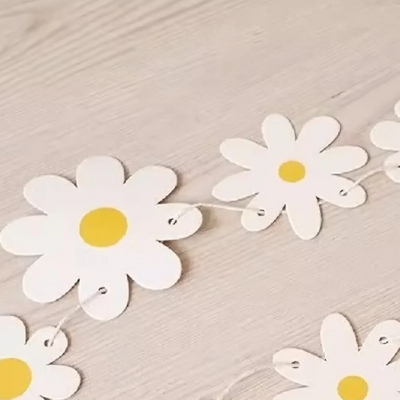 2 DB fehér százszorszép zászló virágos transzparens születésnapi parti dekoráció