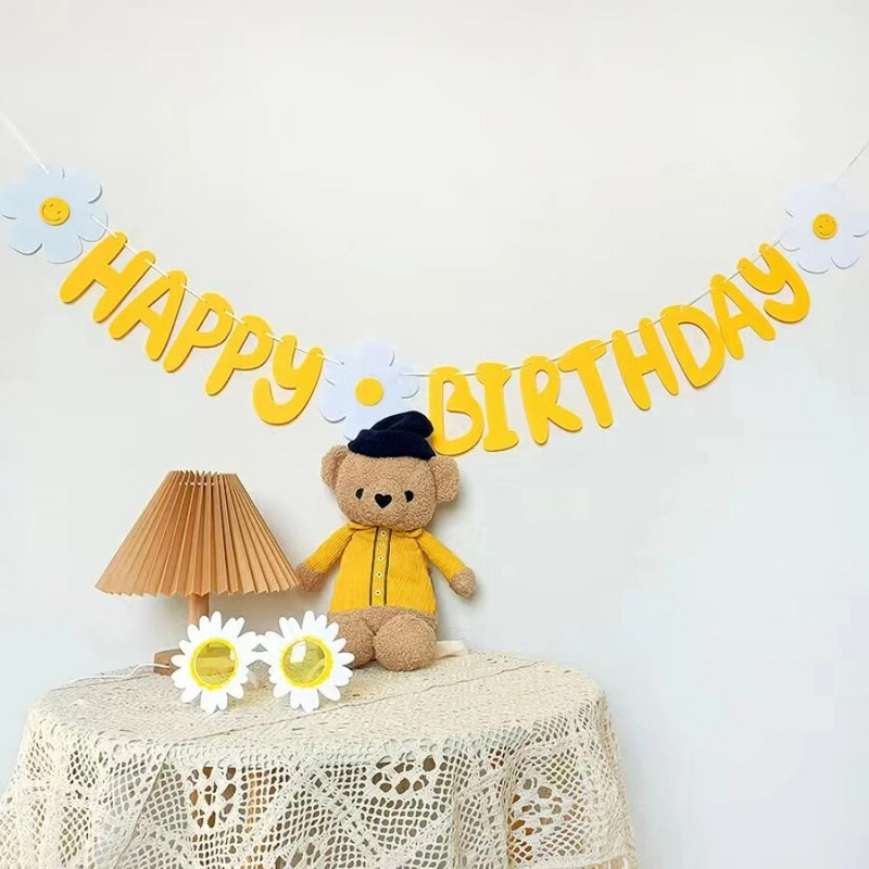 Знаме за рожден ден Little Daisy Декорация за парти за първия рожден ден на бебето Подпори Филцово парти оформление Розов банер