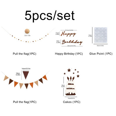 4PCS Retro rođendanska zastavica s krznenom loptom za tortu povezano slovo banner zastava ukrasni izgled 1 set od 4 komada.