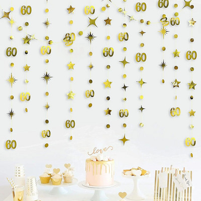 Χρυσός αριθμός 13 Ft 65th Circle Dot Star 65th Happy Birthday Decor banner Garland 65 Year Old Birthday Anniversary Hanging Streamer
