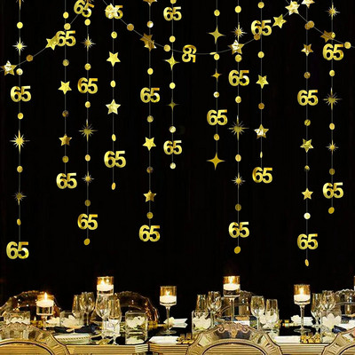 Χρυσός αριθμός 13 Ft 65th Circle Dot Star 65th Happy Birthday Decor banner Garland 65 Year Old Birthday Anniversary Hanging Streamer