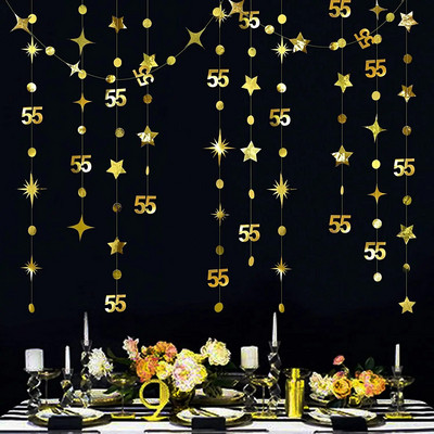 Χρυσός αριθμός 13 Ft 65th Circle Dot Star 65th Happy Birthday Decor banner Garland 65 Year Old Birthday Anniversary Hanging Streamer