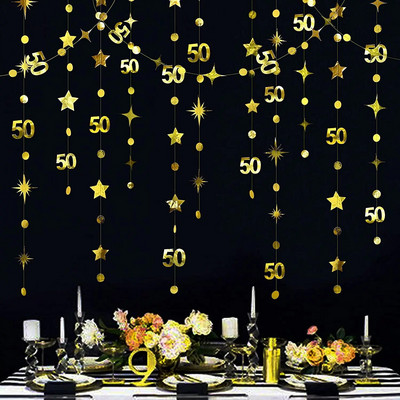 Χρυσός αριθμός 13 Ft 65th Circle Dot Star 65th Happy Birthday Decor banner Garland 65 Year Old Birthday Anniversary Hanging Streamer