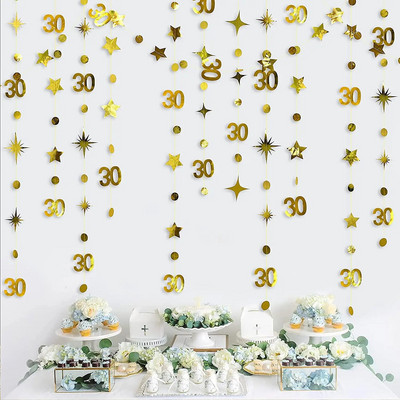 Χρυσός αριθμός 13 Ft 65th Circle Dot Star 65th Happy Birthday Decor banner Garland 65 Year Old Birthday Anniversary Hanging Streamer