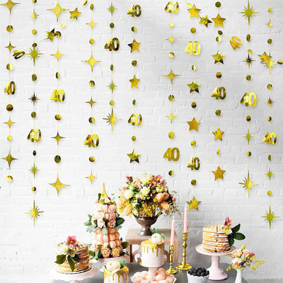 Χρυσός αριθμός 13 Ft 65th Circle Dot Star 65th Happy Birthday Decor banner Garland 65 Year Old Birthday Anniversary Hanging Streamer
