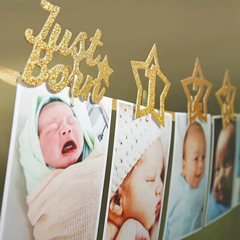 12 месеца Рамка за снимки Банер Декорации за парти за първи честит рожден ден Деца 1-во бебе Момче Момиче 1 Една година Консумативи за рожден ден