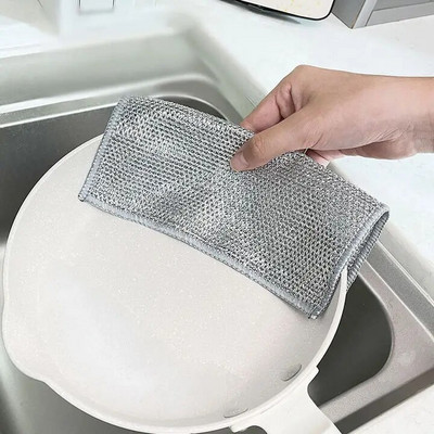 Dish Cloth Rust Removal Cleaning Cloth Kitchen Magic Dishwashing Towel Metal Steel Wire Cleaning Rag Microwave Stove Clean Tools