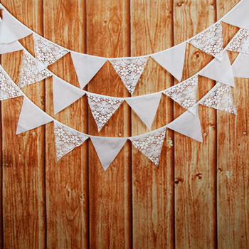 Λευκή δαντέλα 3M σημαιάκι 12 σημαιών Κρεμαστά στον τοίχο Πανό γάμου Κρεμαστά προμήθειες διακόσμησης γάμου