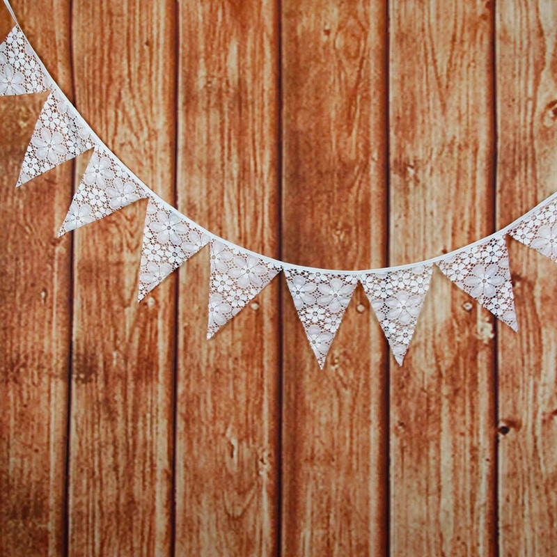 3M balti nėriniai vimpelas 12 vėliavėlių pakabinamas prie sienos Vestuvių pakabinamos reklamjuostės Vestuvių vakarėlio dekoravimo reikmenys