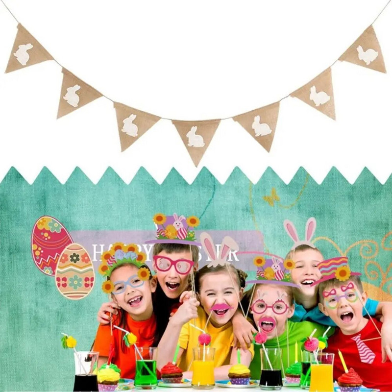 2M 7 vlajok Vintage jutové ľanové zavinovačky Vlajky Vlajky pre Veselé Veľkonočné Dekorácie Zajačik Party Girlanda Dekorácia Candy Bar