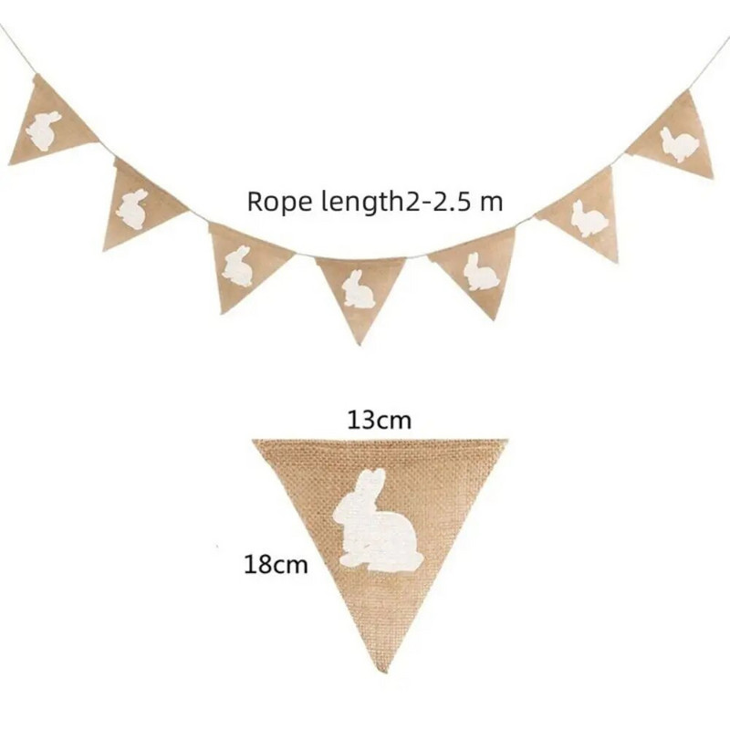 2M 7 vlajok Vintage jutové ľanové zavinovačky Vlajky Vlajky pre Veselé Veľkonočné Dekorácie Zajačik Party Girlanda Dekorácia Candy Bar