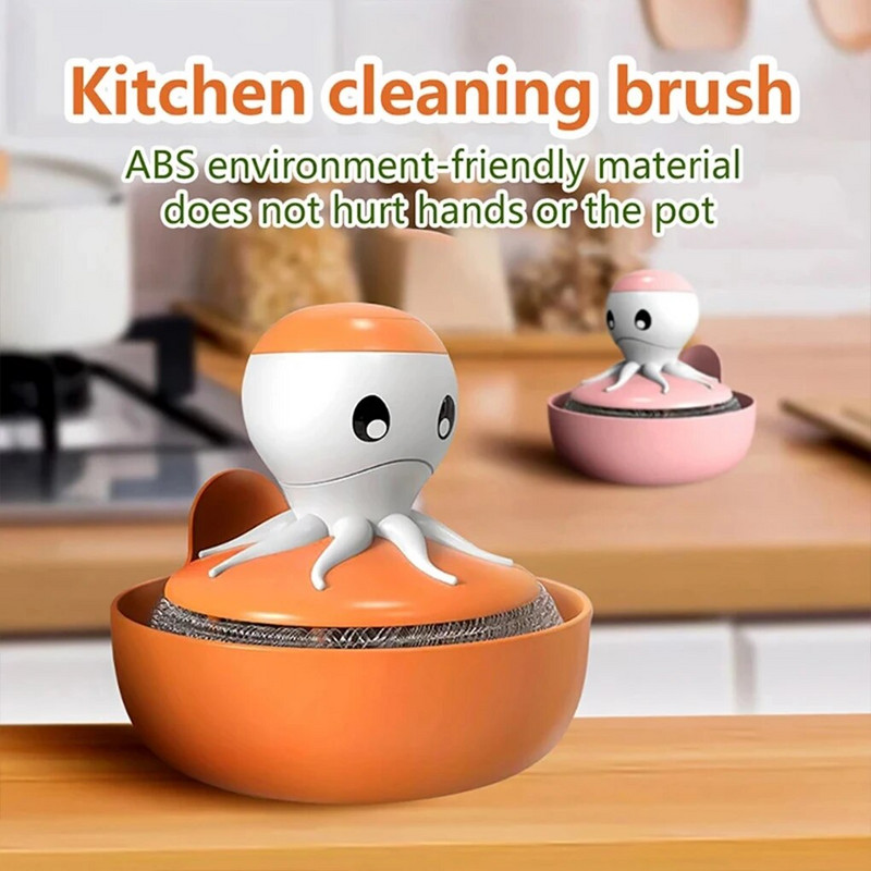 Automaatne seebipuhastushari Köögi roostepanni vedelik, lisades kaheksajala kujuga traati käsn terasvilla puhastustööriistad