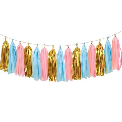 Консумативи за парти с разкриване на пола О, бебе, момче или момиче, банер, висящ декор на тавана, фон, розов, син пискюл, декорация за бебешки душ