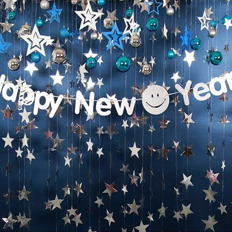 4M arany ezüst csillogó csillag papír füzér zászló, csillogó függő sármány háttér babazuhanyhoz születésnapi karácsonyi parti dekoráció