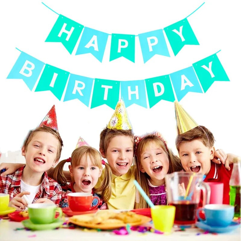 Naujas 1 rinkinys su gimtadieniu papuošimas Gimtadienio vakarėliui Girliandas Kūdikių dušo reikmenys Popieriniai reklamjuostės papuošimai Su gimtadieniu