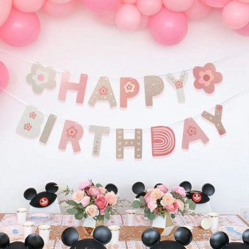 Банери с розови цветя Гирлянди Ins Style Честит рожден ден Банери Декорация за парти за рожден ден Деца Момиче Baby Shower Висящо знаме